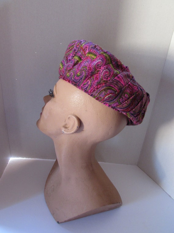 SALE Vintage Hat Beret Style Neon Paisley 1970 St… - image 6