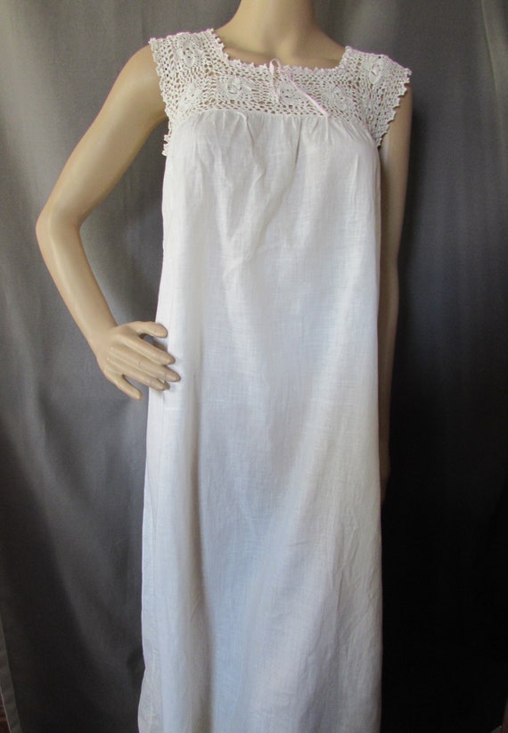 Vintage Nightgown White Cotton Crochet Yoke Summe… - image 7