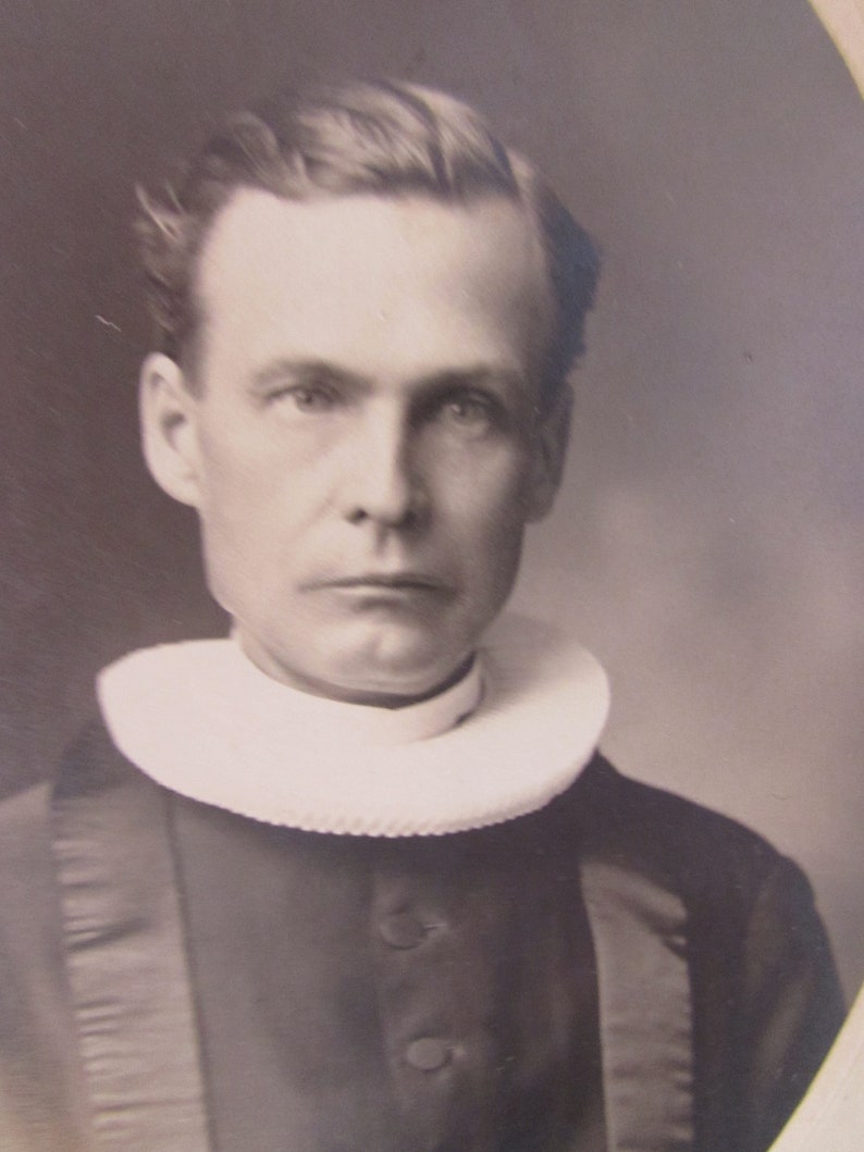 Antique Photograph Clergy Man Church of Norway Ruff Collar Sepia Tone Black Cossack Stoughton WI Vintage Photo