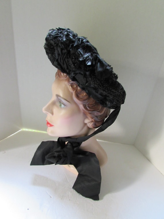 Antique Hats Victorian Era Mourning Bonnet Black … - image 9