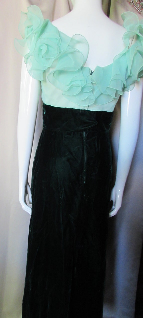 Vintage Evening Gown Mint Green Chiffon Ruffle Ne… - image 6