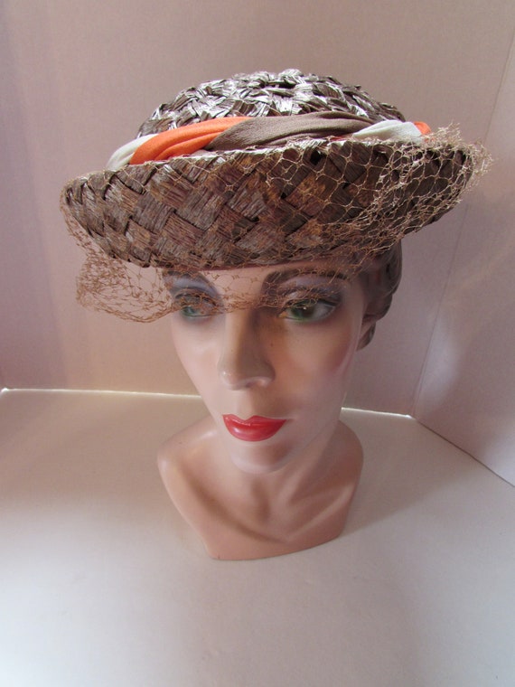 Mid Century Hat Breton Style Hat Cocoa Brown Weav… - image 6