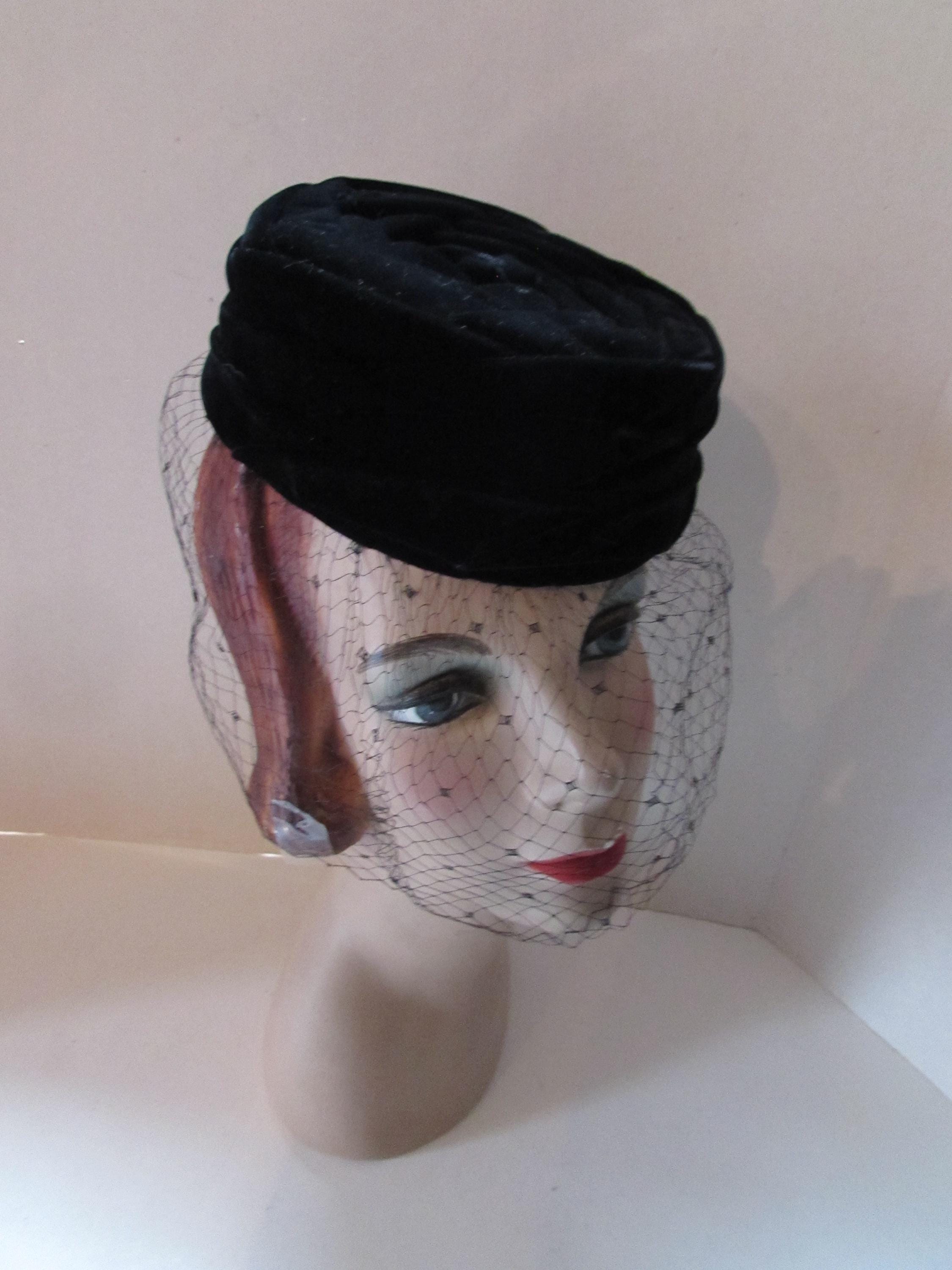 Vintage Elizabeth Ford Mink Fur & Velvet Round Pill Box Hat Vintage Black Pill Box Hat - Etsy main image 3