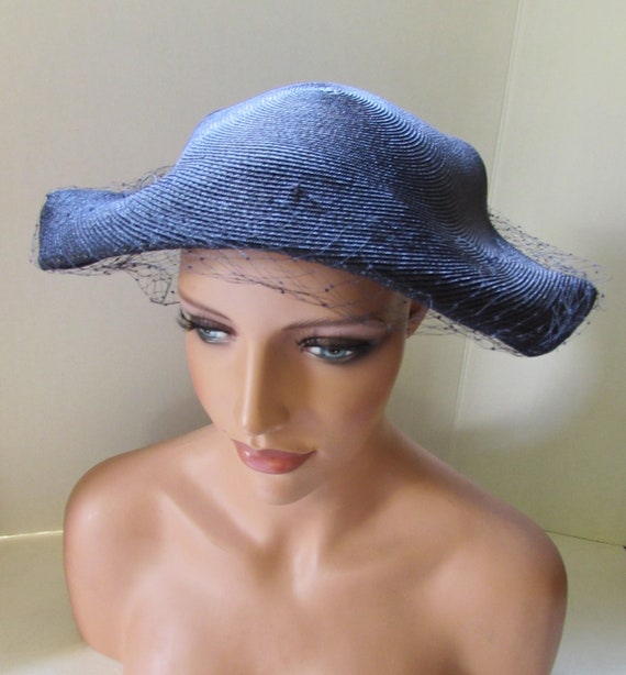 Navy Straw Hat Angled Wings Spring Hat Summer Hat 