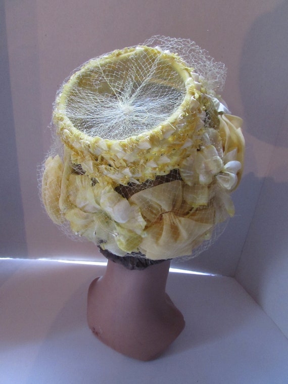 Vintage Hat Sunny Yellow Cello Weave Yellow Flowe… - image 6