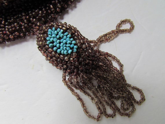 Antique Beaded Bag Pouch Style Purse Aubergine Be… - image 5