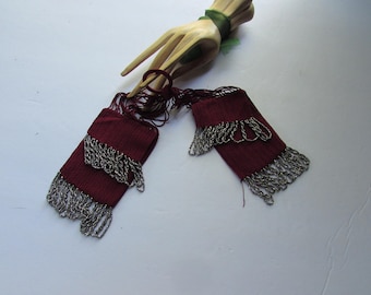 Vintage Pouch Purse Miser Purse Cranberry Red Knit Steel Cut Bead Fringe Early 20th Century Vintage Accessories
