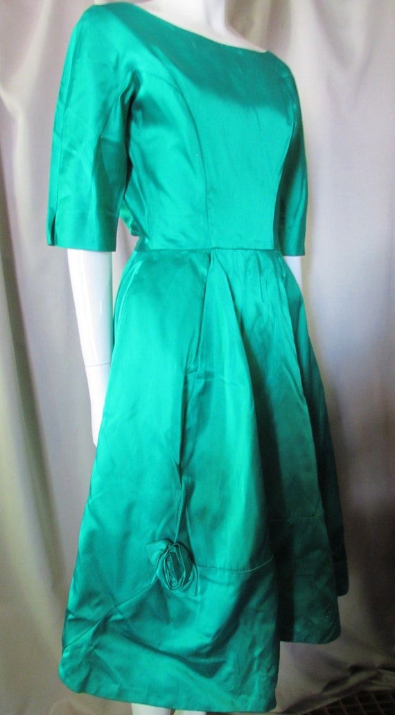 SALE 1950 Era 1960 Era Cocktail Dress Emerald Gre… - image 4