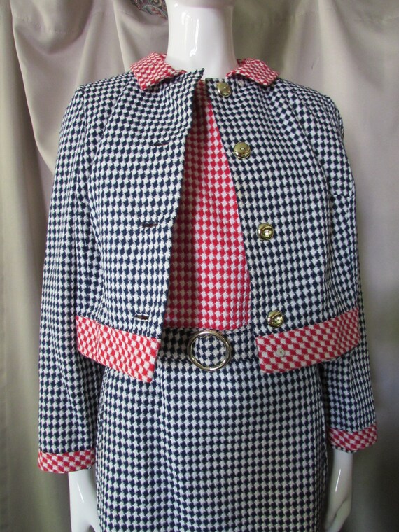 Vintage Houndstooth Zip Jacket and Shorts Two Piece Set