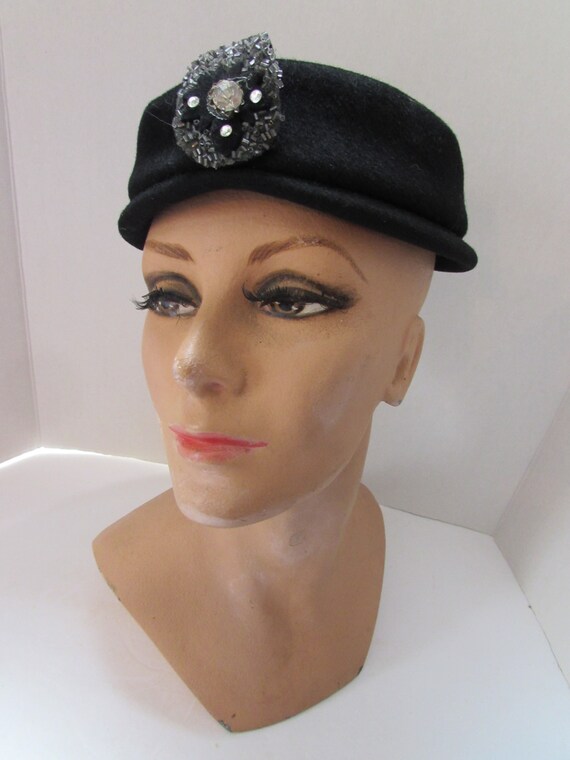 Black Felt Hat Beaded Decoration Charming Lady Gl… - image 9