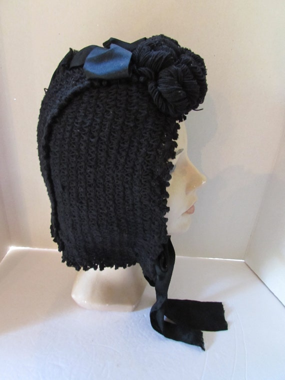 SALE Victorian Style Black Crochet Winter Bonnet … - image 5
