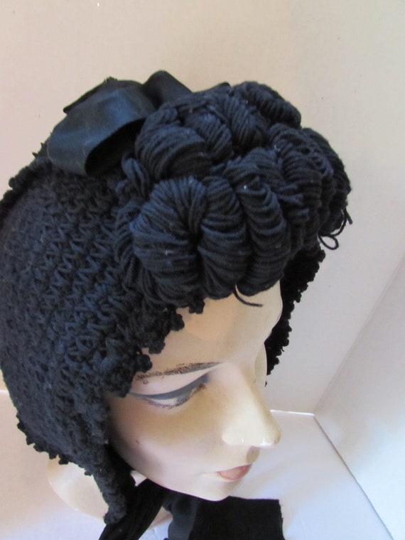 SALE Victorian Style Black Crochet Winter Bonnet … - image 3