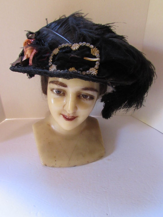 SALE Edwardian Era Hat Antique Formal Hat Black H… - image 2