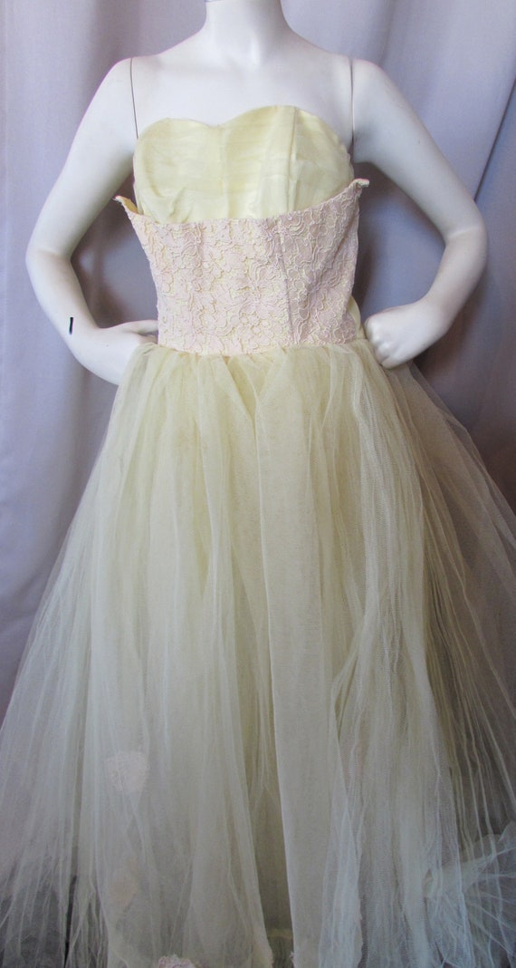 1950 Prom Dress Vintage Dance Dress Mellow Yellow… - image 3