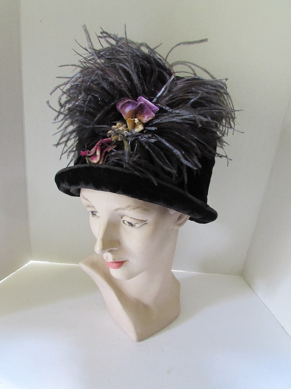 デッドストック フェドラハット ブラック シルクベルベット調