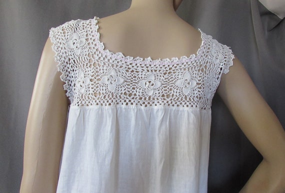 Vintage Nightgown White Cotton Crochet Yoke Summe… - image 2