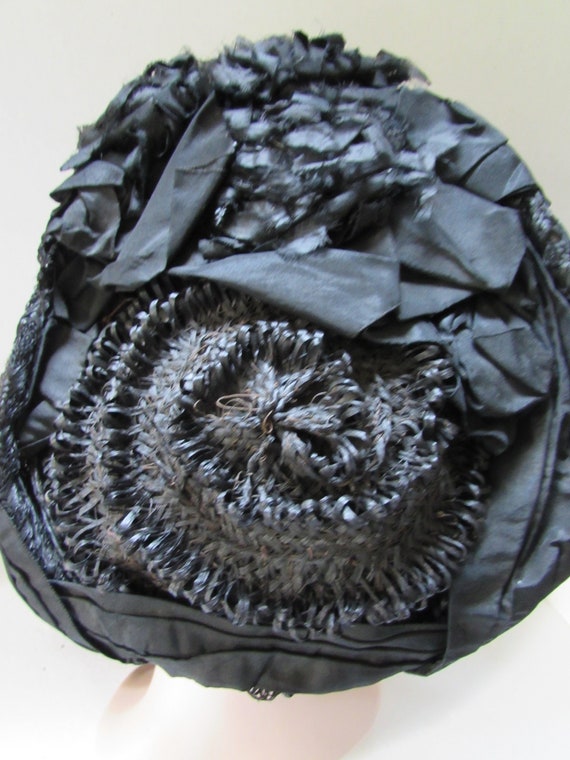 Antique Hats Victorian Era Mourning Bonnet Black … - image 6