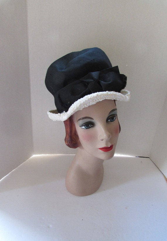 Vintage Hat 1960 Era Modified Bucket Black and White Black  display picture 3