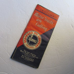 Uitgave 1929 Indiana Road Map Standard Oil Company Motor Trails Solite Benzine Polarine Motorolie Rode Kruis Benzine Indiana Populaties