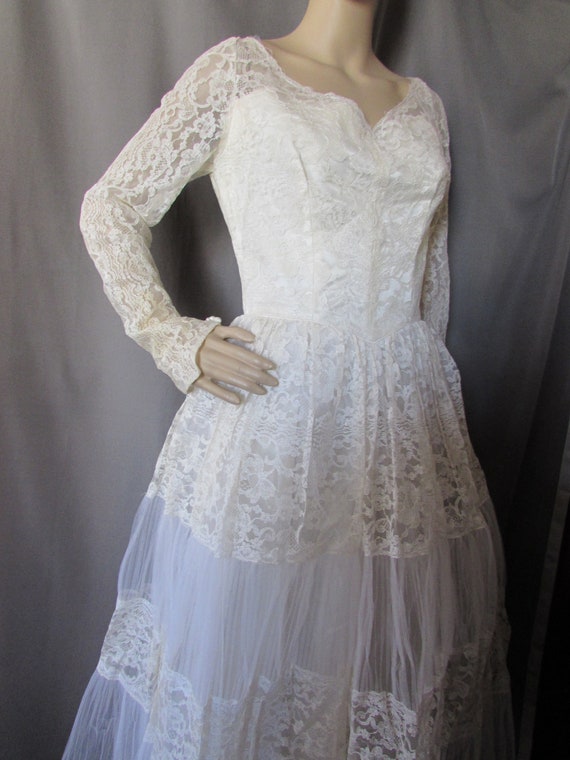 Vintage Wedding Gown 1950 Era Bridal Dress White … - image 3