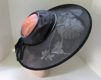 Coiffe Vintage Années 40-50 En Velours Noir Hattie Carnegie - Taille S - Occasion