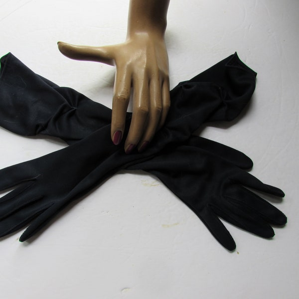 Vintage Gloves Formal Gloves Elbow Length Ruched Pattern Deep Navy Blue Hansen Gloves Nylon Gloves