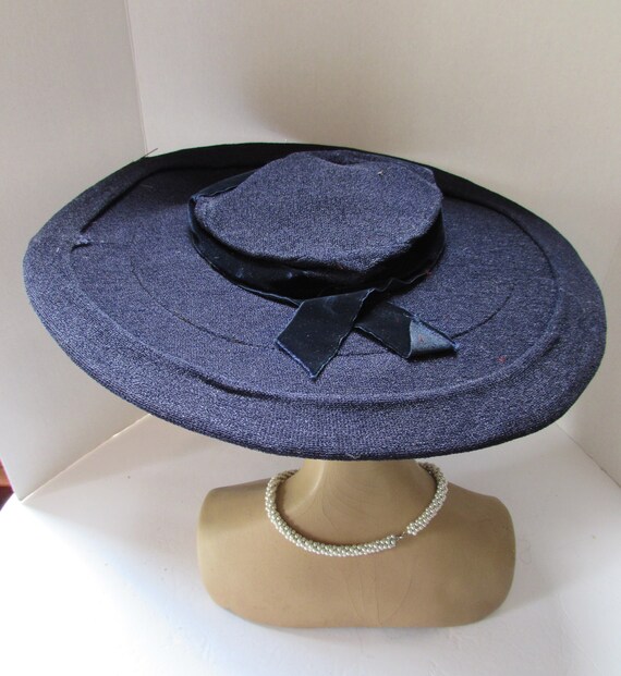 Vintage Hats Wide Brim Navy Fabric Velvet Ribbon … - image 7