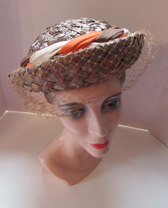 Mid Century Hat Breton Style Hat Cocoa Brown Weav… - image 2