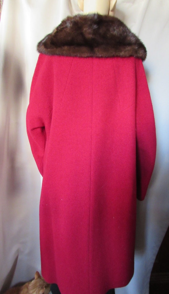 Vintage Coat Winter Coat Deep Red Wool Fur Collar… - image 5