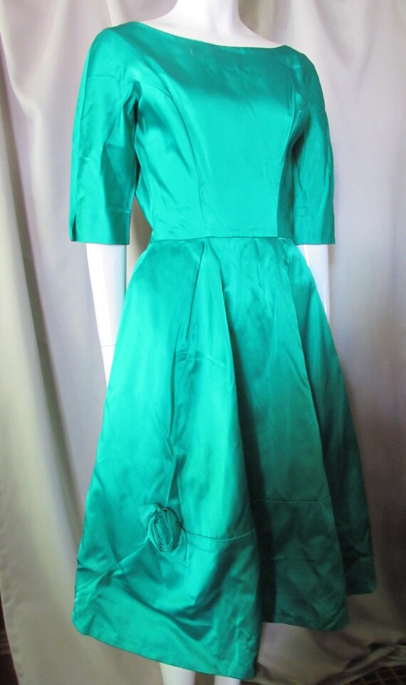 SALE 1950 Era 1960 Era Cocktail Dress Emerald Gre… - image 5