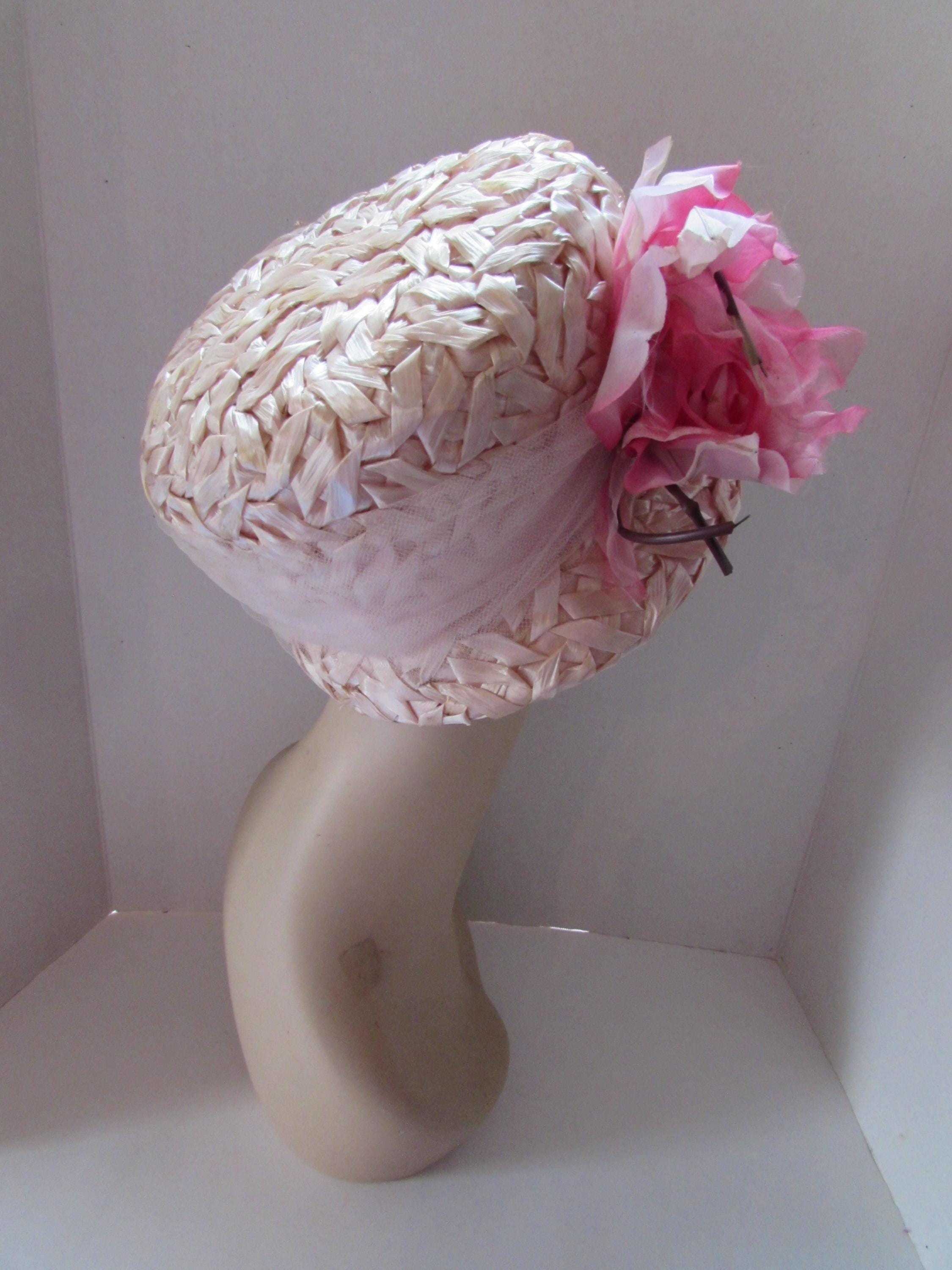 Vintage 50s 60s Pink Chiffon Women\'s Bucket Hat Small Bucket 1950s Vintage Hats for Women for sale | eBay main image 2