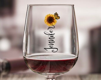 Bicchiere da vino girasole personalizzato, bicchiere da vino farfalla, bicchiere da vino, girasole, girasoli, regalo di girasole, personalizzato
