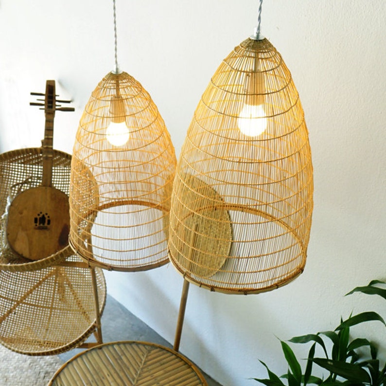 Bamboo Pendant Lamp Woven Bamboo Lamp Lamp Shade Cone Etsy