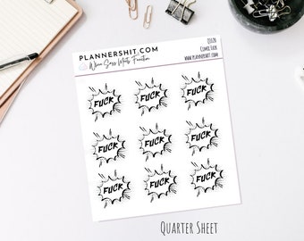 Q1020- Comic Fck, Quarter Sheet, Planner Stickers, Sassy Stickers, Planner, Stickers, Quarter Sheet Planner Stickers