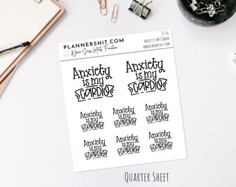 Q 1166 - Quarter Sheet Planner Stickers - Anxiety is My Cardio, Quarter Sheet, Planner Stickers, Sassy Stickers, Planner, Stickers