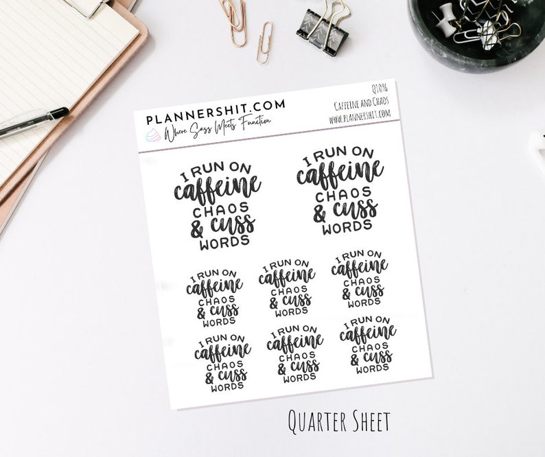 Q1096 Caffeine & Chaos , Quarter Sheet, Planner Stickers, Sassy Stickers, Planner, Stickers image 1