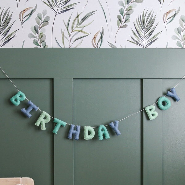 Baby boy birthday party decorations, birthday boy felt garland, birthday garland blue felt, blue felt letters birthday boy