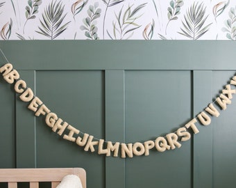Baby shower decor boho | Alphabet felt garland white | Gender neutral nursery decorations | Reusable wall decorations baby