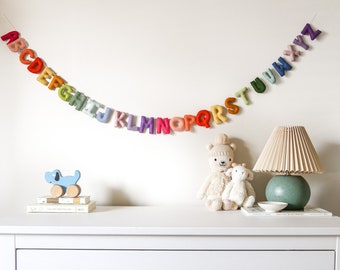 Alphabet felt garland rainbow | Baby shower colourful decor | Baby photoshoot rainbow alphabet | Nursery decor alphabet rainbow