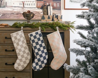 Checkered Bohemian Christmas Stocking | Retro Christmas Decorations | Colourful Christmas Stockings