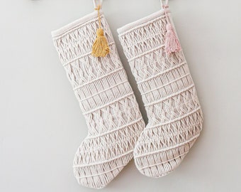 Bohemian Christmas Stocking | Christmas decorations  |  neutral christmas decor  | earth toned christmas  | neutral stockings | Macrame Xmas