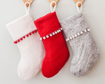 Traditional Christmas Stocking | Red Tradition Christmas Stocking  | 2023 Family Christmas Stockings | Holiday Pom Pom Stockings