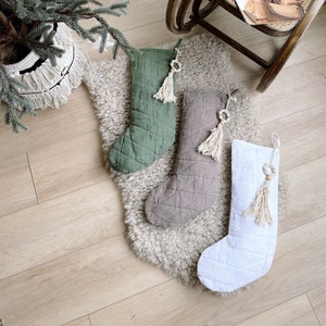 Linen Blend Bohemian Christmas Stocking | Neutral Christmas Decorations | Earth Toned Christmas | Neutral Stockings