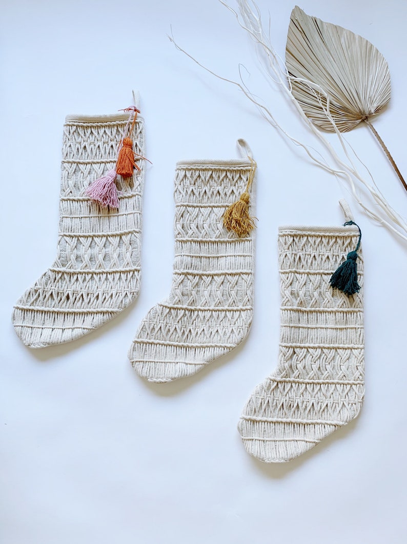 Bohemian Christmas Stocking Christmas decorations neutral christmas decor earth toned christmas neutral stockings Xmas image 8