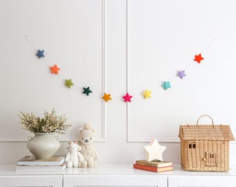 Felt banner nursery, Kids birthday party decoration rainbow, Star themed party decor, Colourful star felt garland