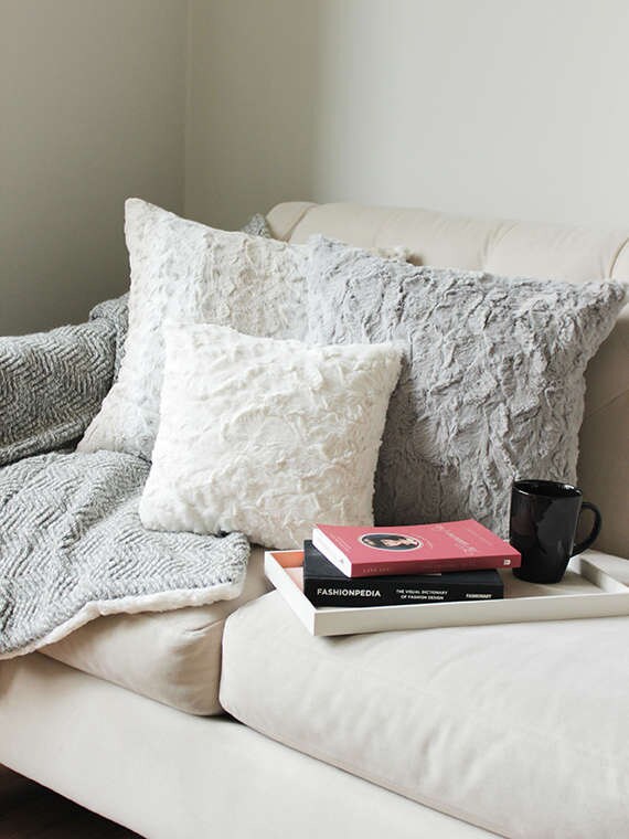 Throw Pillow Faux Fur Ivory Sofa Pillow Grey Decorative Etsy