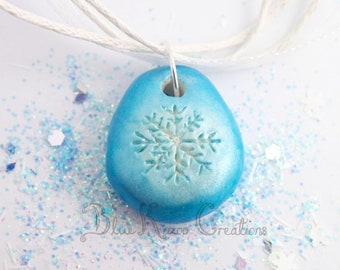 Blue White Snowflake Necklace | Cute Christmas Gift Winter Holidays | Festive Stocking Filler