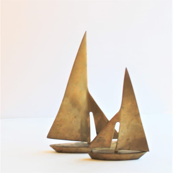 Enesco solid brass sailboats, 10-inch boat, 7.5-inch boat, coastal, nautical, beach décor