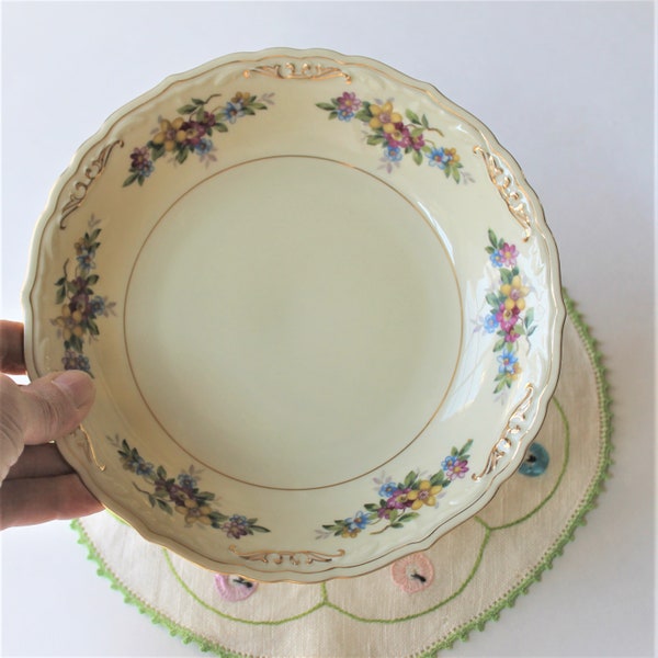 Vintage Eschenbach Lohengrin China Pattern A2029 round vegetable bowl, ivory china, pink, yellow, blue flowers, cottage dishes