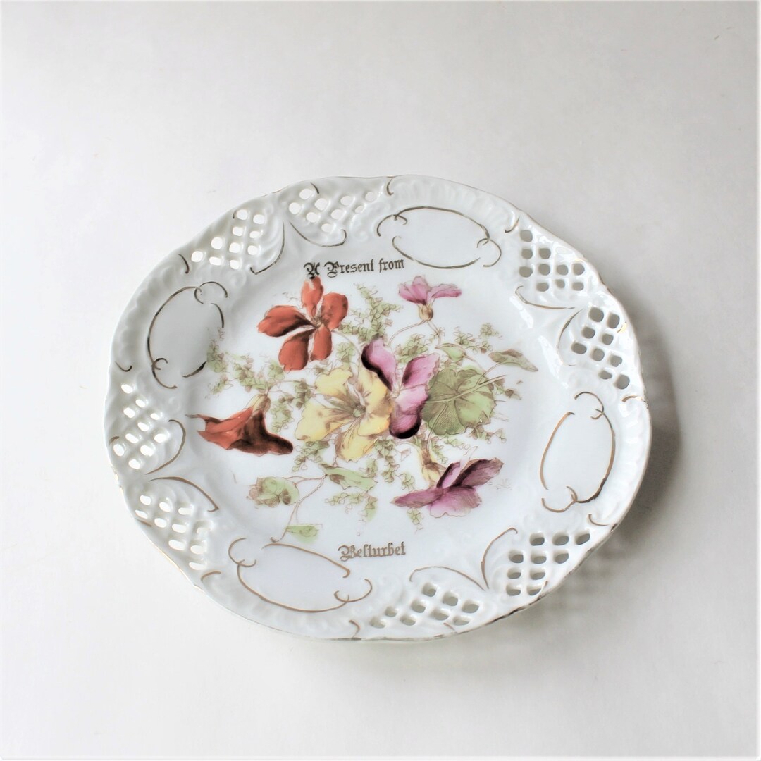 Souvenir Display Plate From Ireland, A Present From Belturbet, Yellow, Orange, and Pink Flowers